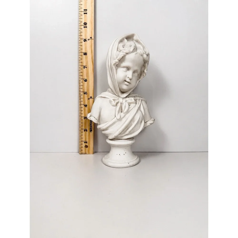 Vintage Victorian Parian Girls Bust In Bonnet Ivory White 9